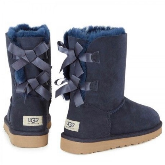 UGG Shoes Ugg Bailey Bow Ii Sheepskin Womens Boot In Navy W Spray